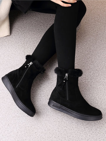 Contrast Fluffy Faux Suede Zip Side Combat Boots