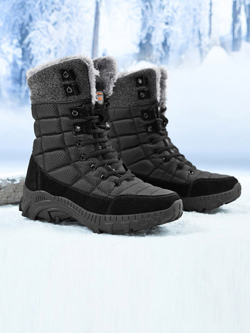 Men Faux Suede Lace-up Front Thermal Lined Snow Boots
