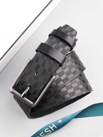 Men Textured Rectangle Buckle Belt With Punch Tool Work