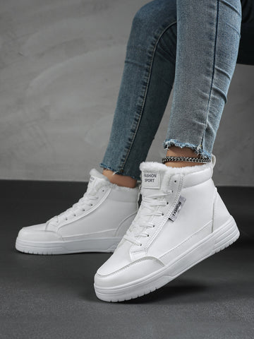 Patch Detail Lace-up Front Thermal Lined Skate Shoes