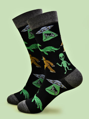 Men Alien & Dinosaur Pattern Crew Socks