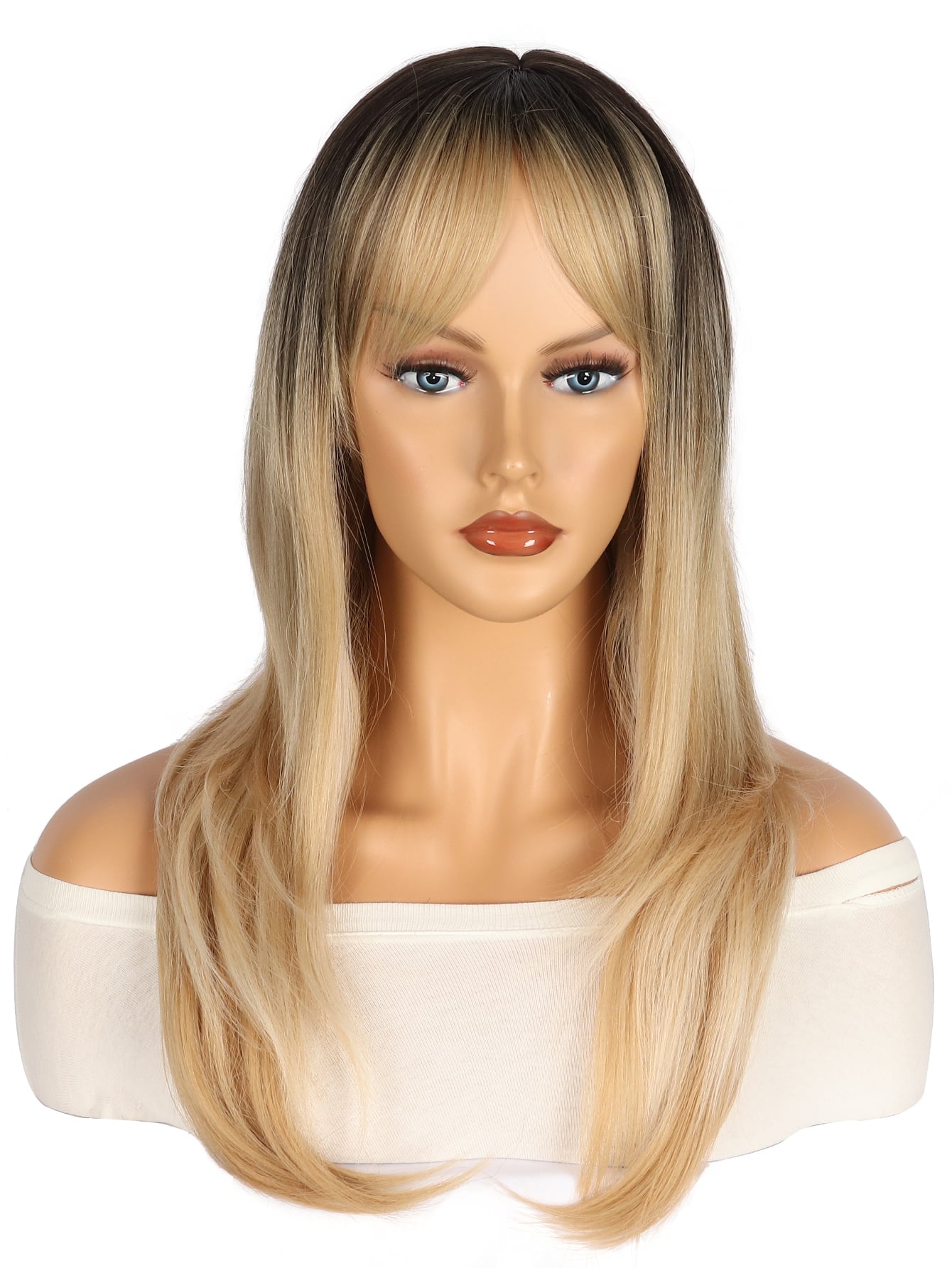 Ombre Medium Straight Synthetic Wig With Bangs
