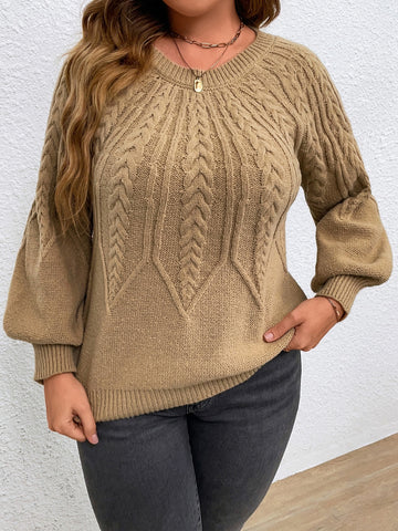 Plus Cable Knit Lantern Sleeve Sweater