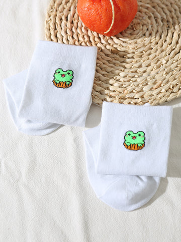 Frog Pattern Crew Socks