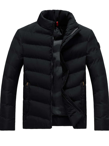 Men's Solid Loose Puffer Winter Coat With Zipper