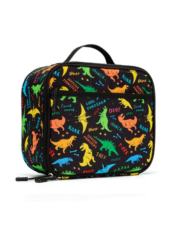 Cartoon Printed Insulated Lunch Tote Bag, Suitable For Kids/adults/boys/girls, Fashionable And Casual Black (dinosaur Theme)