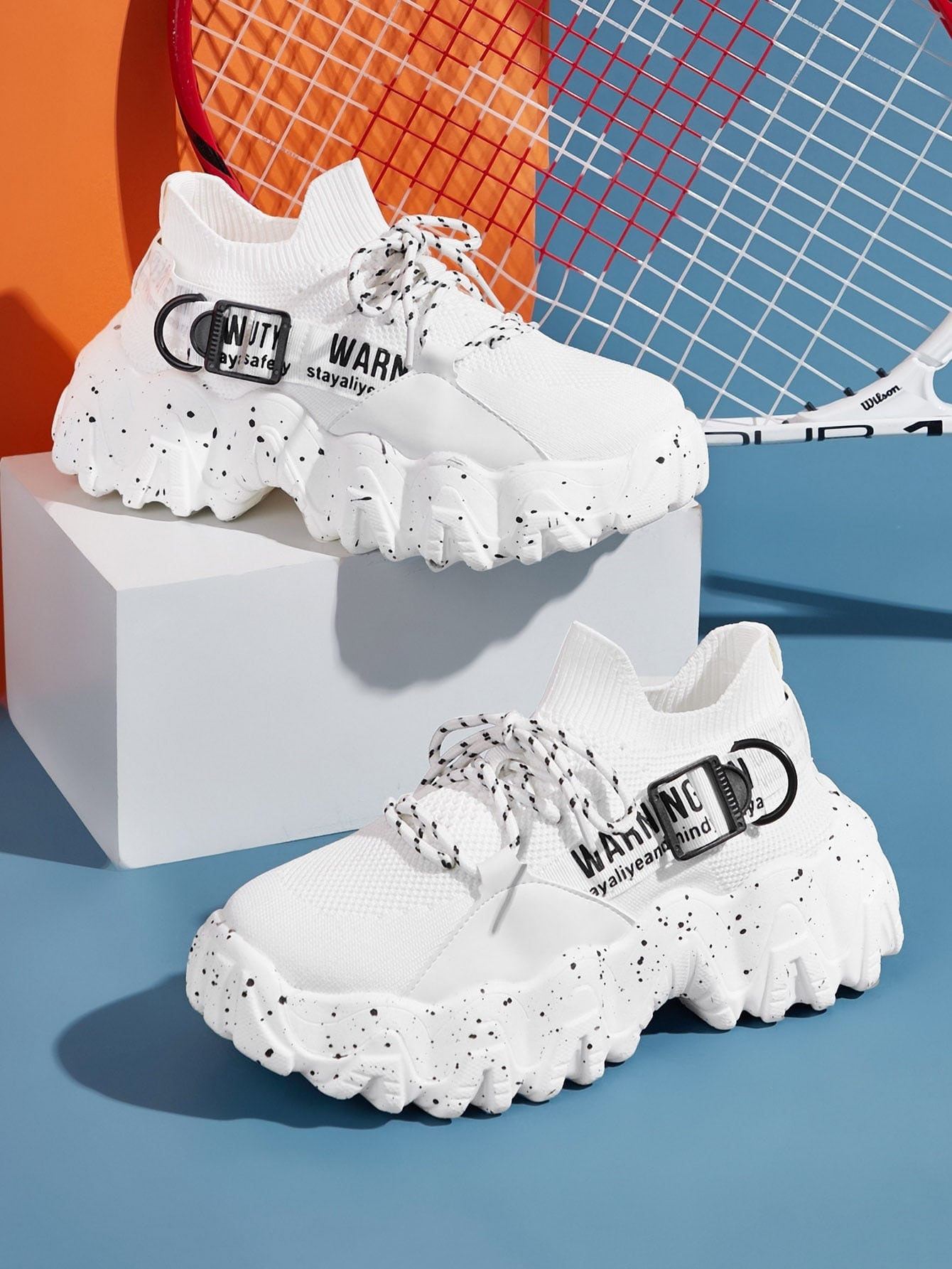 Lace-up Front Letter Graphic Chunky Sneakers