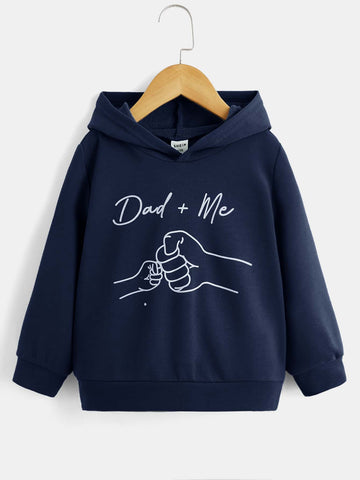 Young Boy Letter & Hand Gesture Design Long Sleeve Hooded Sweatshirt For Casual Wear, Suitable For Autumn And Winter