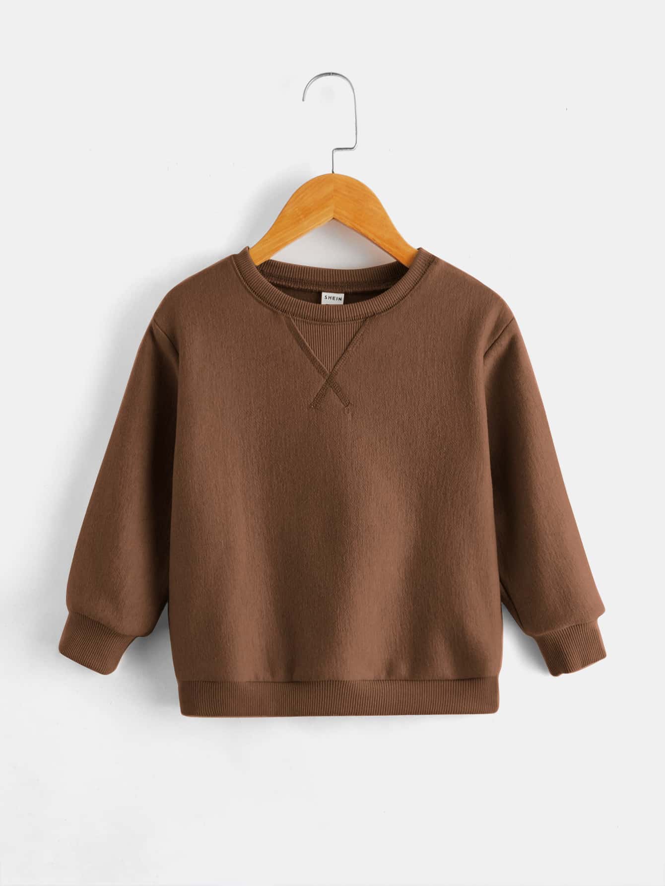 Young Boy Cotton Solid Drop Shoulder Thermal Sweatshirt