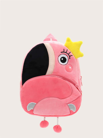 1pc Girls' Pink Flamingo Cute Plush Backpack, Suitable For Everyday Use All Year Round