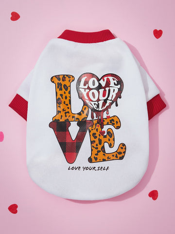 1pc Heart & Slogan Graphic Pet Sweatshirt