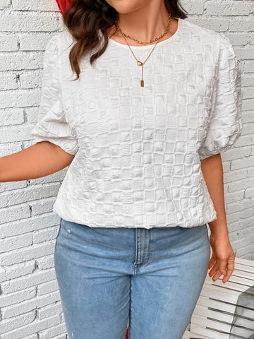 Plus Solid Puff Sleeve Blouse