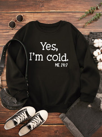 Plus Slogan Graphic Thermal Lined Sweatshirt