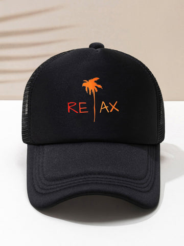 Men Palm Tree & Letter Graphic Trucker Hat