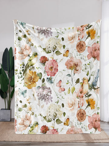 1pc Floral & Bird Pattern Blanket