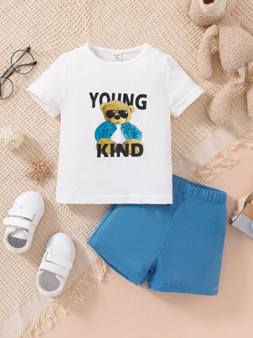 Baby Bear & Letter Graphic Tee & Shorts