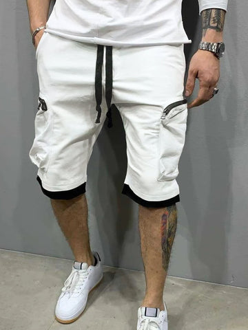 Men's Loose Fit Shorts With Drawstring Waist And Contrast Trim Zipper Pockets