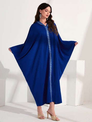 Contrast Trim Batwing Sleeve Hooded Kaftan Dress