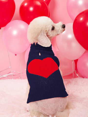 Valentine's Day Autumn Winter Warm Heart & Flower Pattern Cute Pet Sweater