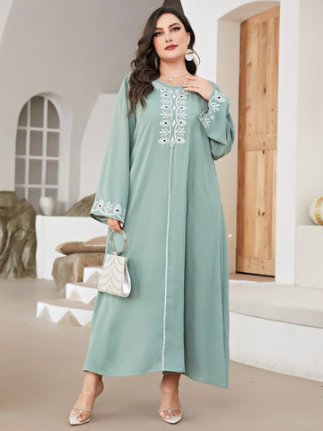 Plus Embroidery Detail Bell Sleeve Tunic Dress