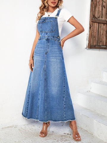 Raw Cut Denim Overall Dress Without Tee