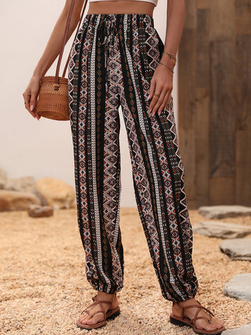 Allover Print Tie Front Pants