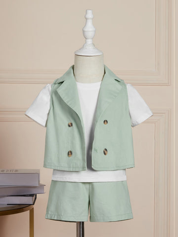 Baby Boy Double Breasted Vest Blazer & Shorts & Tee