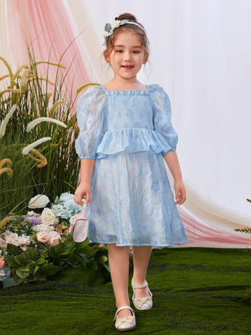 Toddler Girls Jacquard Puff Sleeve Peplum Top & Skirt