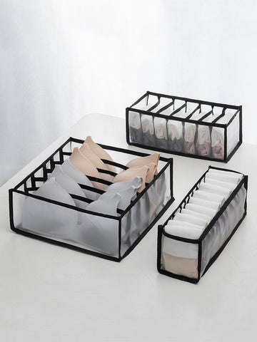 1pc Contrast Binding Underwear Mesh Storage Box, Daily Polyester Foldable Storage Box For Home