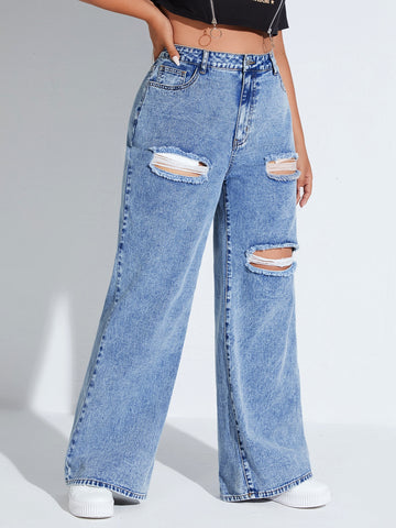 Plus Ripped Wide Leg Jeans