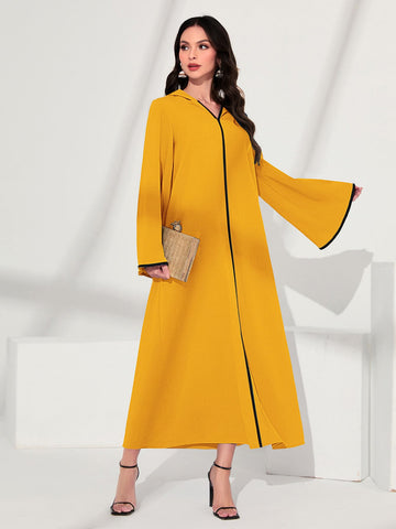 Contrast Piping Trumpet Sleeve Hooded Dress
