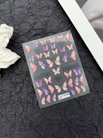1sheet 5D Embossed Beautiful Flowery Pink Peach Blossom Butterfly Adhesive Nail Art Sticker Decal Manicure Charm