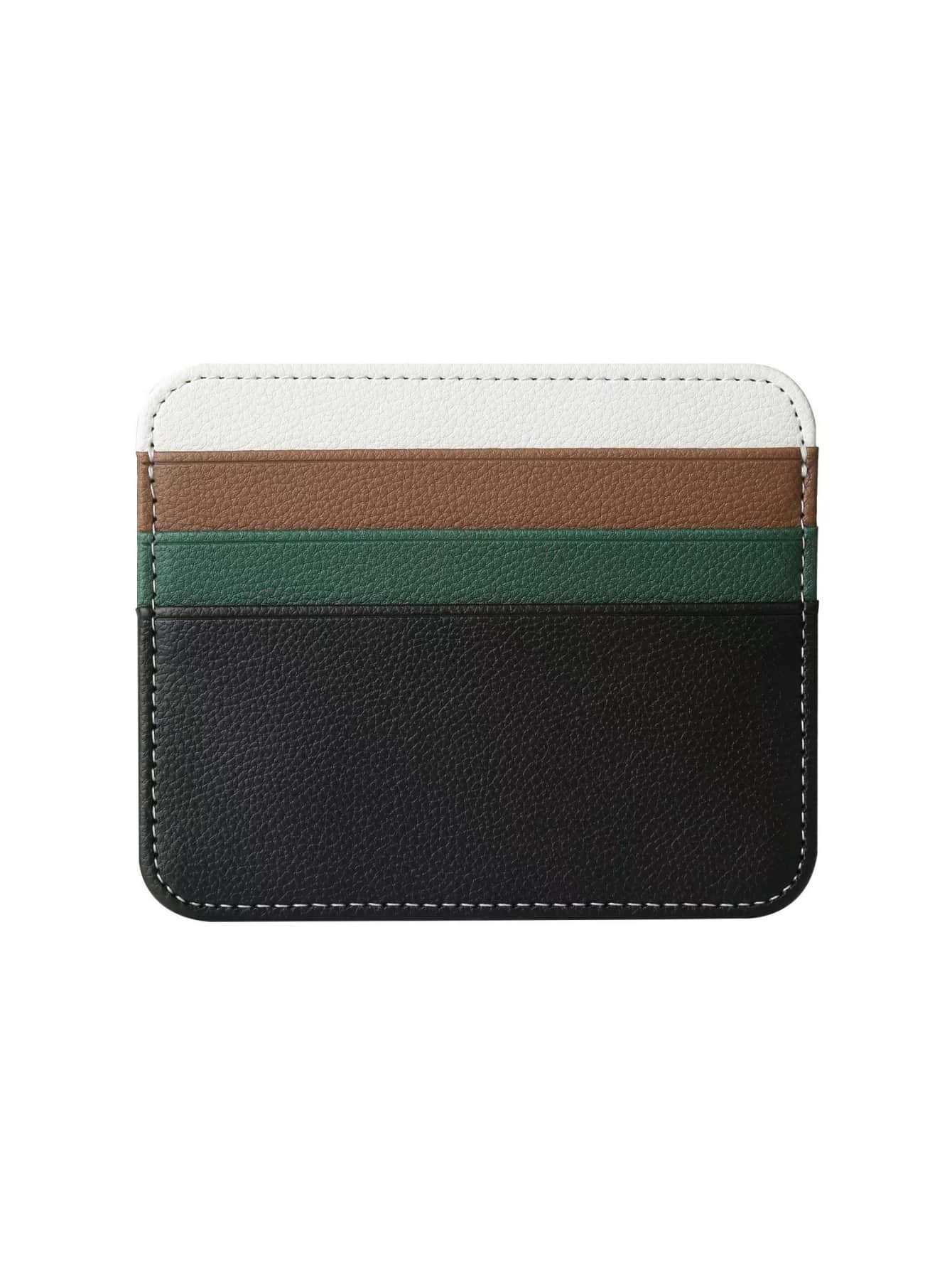 Colorblock Classic Card Holder Litchi Embossed PU