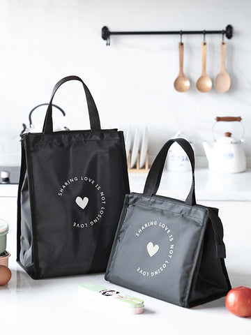 1pc Polyamide Lunch Bag, Modernist Heart & Slogan Graphic Lunch Bag For Office, Work, School