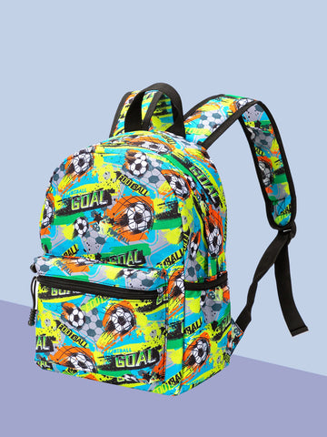 13 Inch/33cm Boys' Trendy Daycare And Pre-k Backpack With Padded Back And Adjustable Shoulder Strap, Perfect For School And Casual Use (multicolor Soccer Theme)