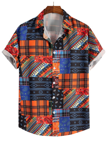 Guys Patchwork Print Button Up Shirt