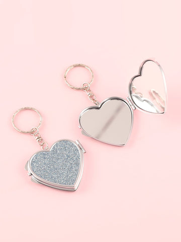 1pc Heart Shaped Glitter Gradient Genuine Leather Keychain With Makeup Mirror, Ideal Gift For Sisters, Aunts, Mothers, Grandmothers, Girlfriends On Festival, Birthday, Wedding And Party Y2K-Style Cosmetic Mirror, Pocket Small Vanity Mirror, Living Room Ho