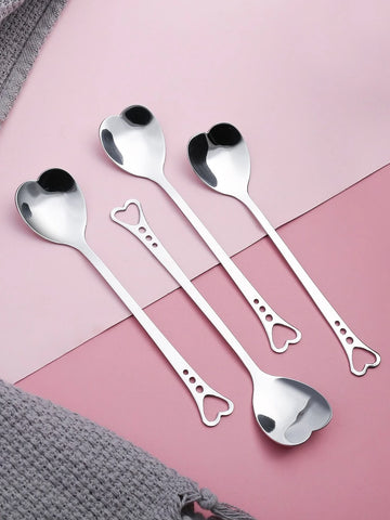 1pc Stainless Steel Spoon, Creative Heart Design Dinner Spoon For Restaurant