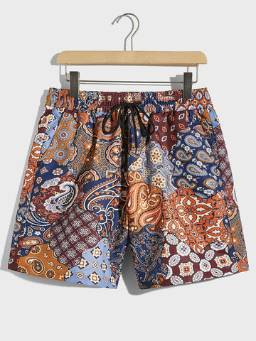 Loose Fit Men's Paisley Printed Shorts With Drawstring Waist