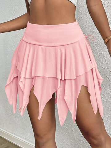 Lace Up Side Asymmetrical Hem Skirt