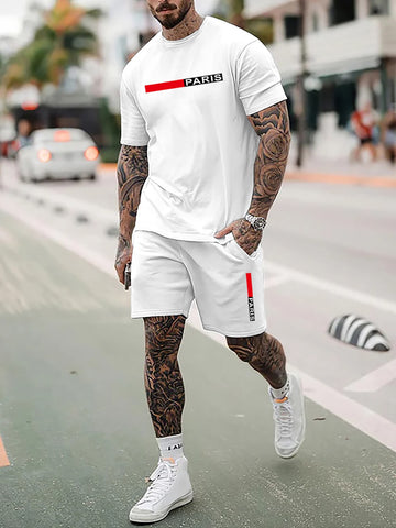 Men Letter Graphic Tee & Shorts