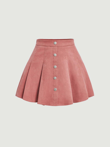 Button Front Pleated Skirt