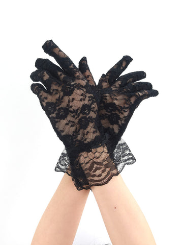 1pair Women Floral Pattern Lace Elegant Gloves, For Party