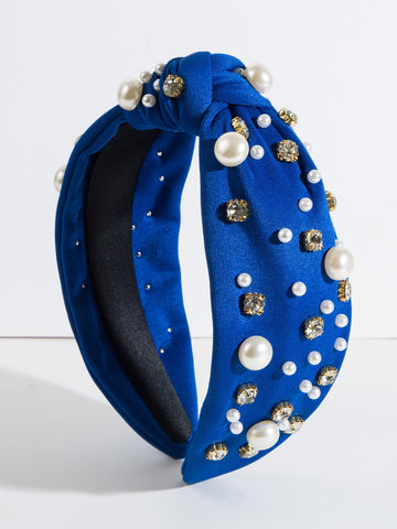 1pc Women Rhinestone & Faux Pearl Decor Knot Detail Luxury Style Headband