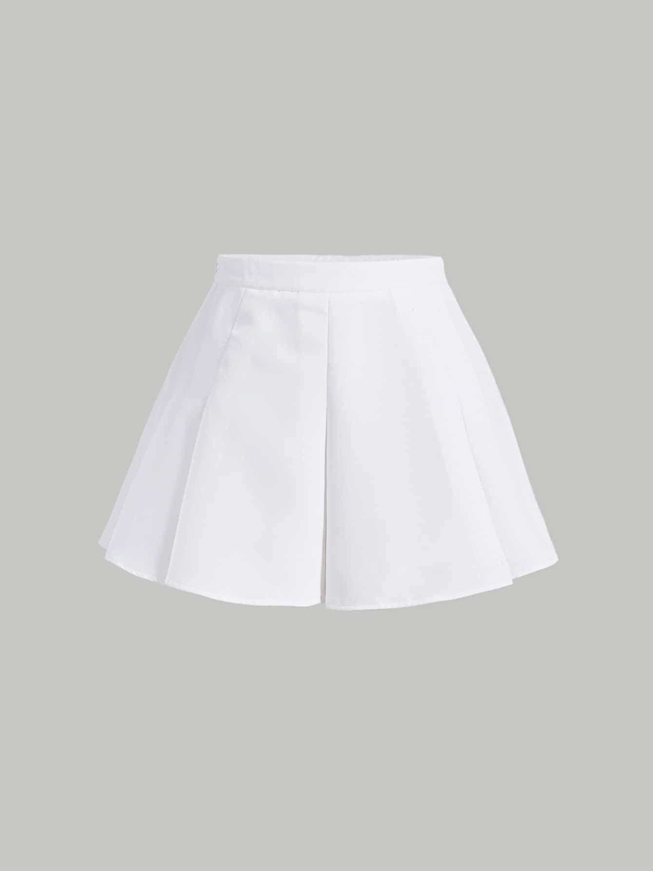 Solid Boxy Pleated Skirt