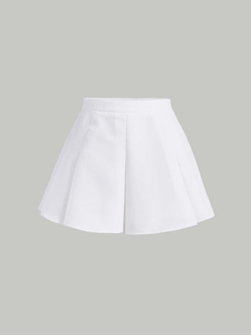 Solid Boxy Pleated Skirt