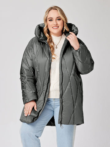 Plus Zip Up Hooded Quilted Coat