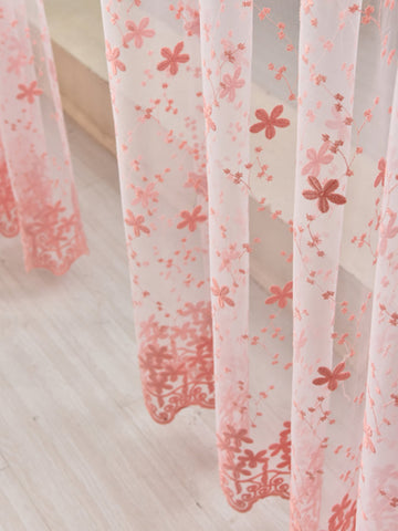 1pc Flower Embroidery Sheer Panel Curtain, Polyester Light Filtering Privacy Sheer Curtain For Living Room And Bedroom, All Season