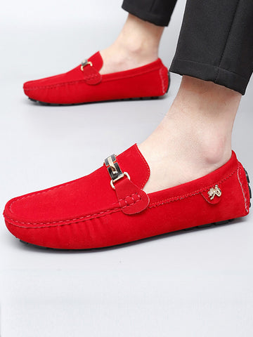 Men Metal Decor Slip-On Casual Loafers, Casual Red Flat Shoes