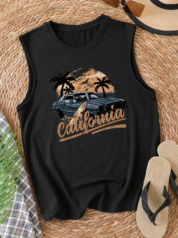 Car And Letter Graphic Tank Top